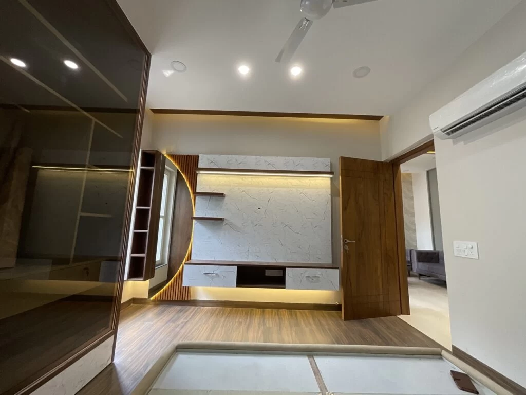 Dining space under a lowered ceiling